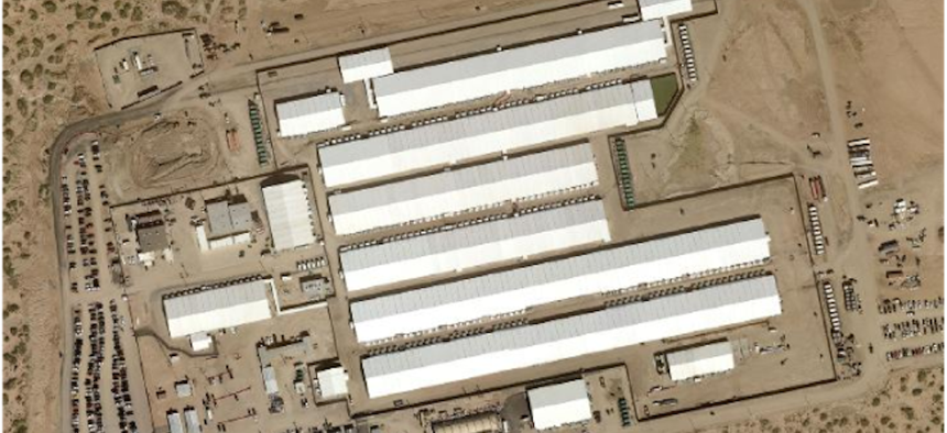 An aerial view of Camp East Montana, an immigrant detention center in El Paso, Texas.