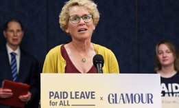 Rep. Chrissy Houlahan, D-Pa., speaks during a rally for Paid Leave for All at the U.S. Capitol on July 10, 2024. Houlahan joined Reps. Don Beyer, D-Va., Brian Fitzpatrick, R-Pa., on Thursday to reintroduce the bill expanding paid family leave for feds. 