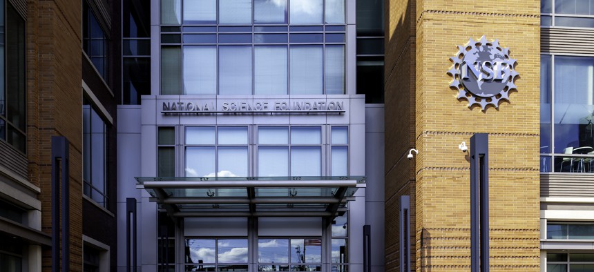 Entrance to the National Science Foundation in Alexandria, Va., on Feb. 29, 2020. The agency is in the process of relocating to a different nearby building.