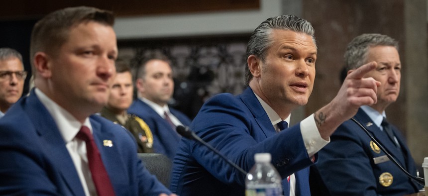 Defense Secretary Pete Hegseth testifies during a Senate Armed Services Committee hearing on the of Defense Department's FY27 budget request, on April 30, 2026.
