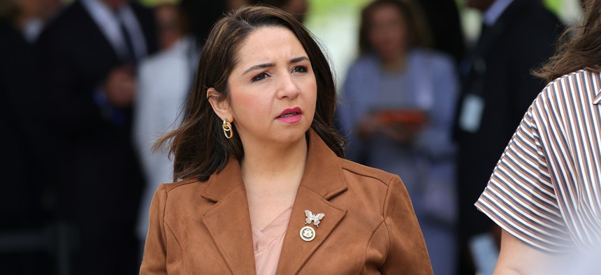 Rep. Delia Ramirez, D-Ill., attends the dedication ceremony for the opening of the Barack Obama Presidential Center in John Lewis Plaza on June 18, 2026 in Chicago.