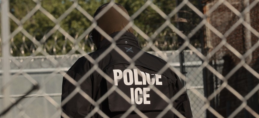 Immigration and Customs Enforcement (ICE) stands guard ahead of a Newark Mayor Ras Baraka press conference in front of Delaney Hall on June 2, 2026 in Newark, N.J. Mayor Baraka filed a lawsuit seeking to shut down the Delaney Hall immigration detention center following 10 days of clashes between protesters and law enforcement that resulted in injuries to demonstrators and journalists, as well as multiple arrests. 