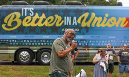Everett Kelley, national president of the American Federation of Government Employees, speaks during a rally outside a Social Security Administration building in Wilkes-Barre, Pa., on Aug. 14, 2025. AFGE is part of a coalition of federal employee unions that sued to block the new rules.