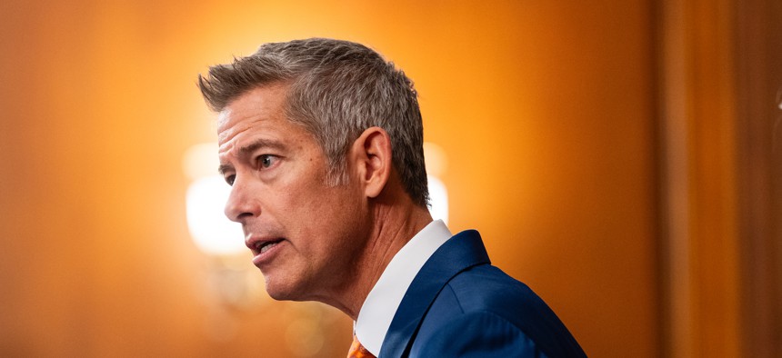 Transportation Secretary Sean Duffy during a press conference on Oct. 23, 2025, in Washington, D.C. The Citizens for Responsibility and Ethics in Washington nonprofit has recently filed two ethics complaints against Duffy.