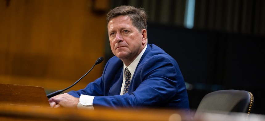 United States attorney for the Southern District of New York Jay Clayton, nominee to be Director of National Intelligence, testifies during his confirmation hearing with the Senate Committee on Intelligence on July 15, 2026.