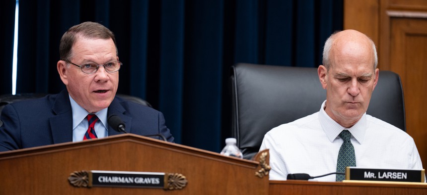 Chairman Sam Graves, R-Mo., and ranking member Rick Larsen, D-Wash., participate in a House Transportation Committee hearing on June 27, 2024. Graves on Wednesday said there's overlap between the Trump's administration Federal Emergency Management Agency recommendations and the bipartisan FEMA Act.