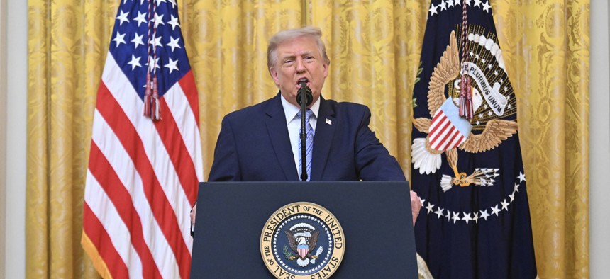 President Donald Trump addresses the nation from the East Room of the White House on July 16, 2026, where he pressed Congress to pass the SAVE America Act.