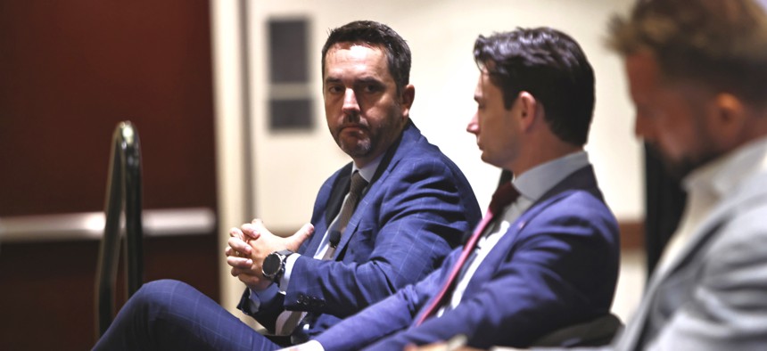 GSA Deputy Administrator Mike Lynch (left) and Federal CIO Greg Barbaccia speak at GovExec’s Government Efficiency Summit on July 16, 2026.