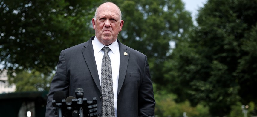 White House Border Czar Tom Homan speaks to reporters about ICE's new requirement for officer-worn body cameras and other things outside of the White House on July 20, 2026.