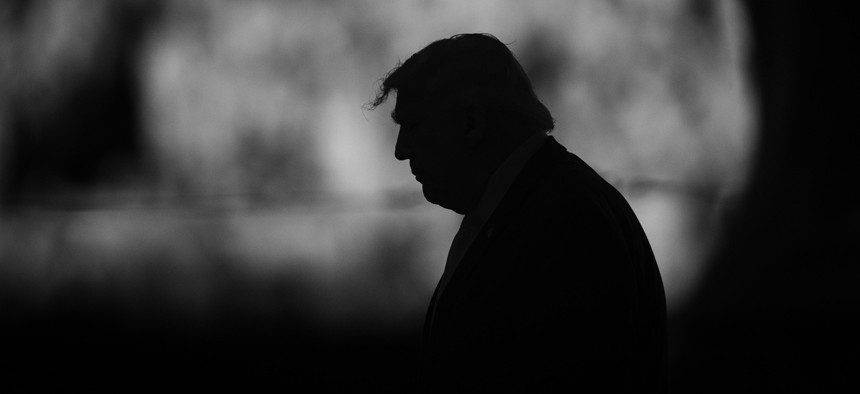 President Donald Trump walks onto the stage before presenting the FIFA World Cup Winner's Trophy to Spain following the FIFA World Cup 2026 Final match between Spain and Argentina at New York New Jersey Stadium on July 19, 2026 in East Rutherford, N.J..
