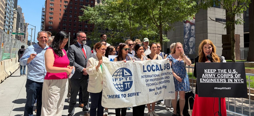 City Council Speaker Julie Menin and congressional nominee Brad Lander were among those protesting the planned move of U.S. Army Corps of Engineers offices.