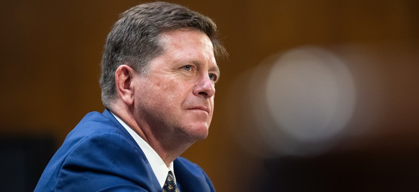 Jay Clayton appears before the Senate Intelligence Committee during his confirmation hearing on Capitol Hill on July 15, 2026.