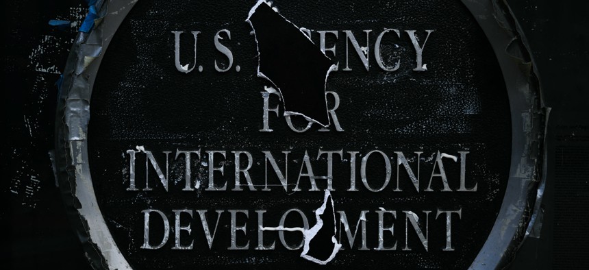 Remnants of signage for the U.S. Agency for International Development in Washington, D.C, on December 29, 2025. The Trump administration shuttered the agency last year.
