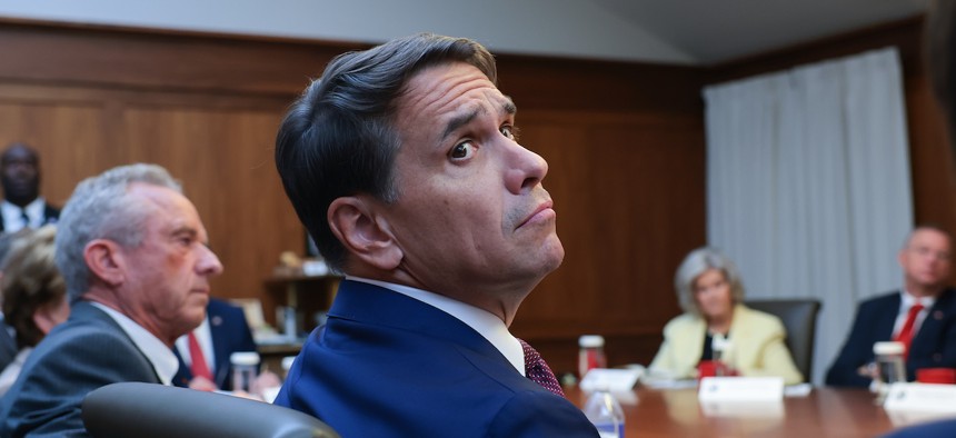 Acting Attorney General Todd Blanche attends a Cabinet meeting at Camp David, the presidential retreat in Maryland, on July 31, 2026. It is unclear how soon the Senate will vote on his confirmation as attorney general..