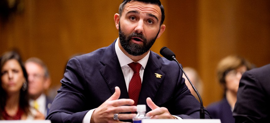Cameron Hamilton, nominee to be administrator of the Federal Emergency Management Agency, speaks during a Senate Homeland Security and Government Affairs Committee hearing on June 17, 2026. He was confirmed on Friday along with several other executive branch nominees. 