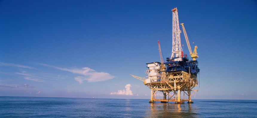 An offshore drilling rig in the Gulf of Mexico. The Bureau of Ocean Energy Management oversees energy development in the U.S. Outer Continental Shelf.