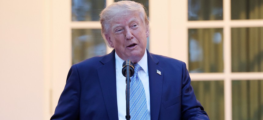 President Donald Trump speaks at a dinner in the Rose Garden of the White House on Sept. 17, 2026. The president’s announcement comes after weeks of high-profile warnings from leading tech executives about the potential harms that advanced AI models could cause unless officials step in to regulate the industry.
