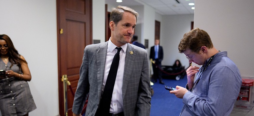 Rep. Jim Himes, D-Conn., leaving a Democratic caucus meeting on Capitol Hill on Sept. 1, 2026. Himes is the ranking member of the House Intelligence Committee.