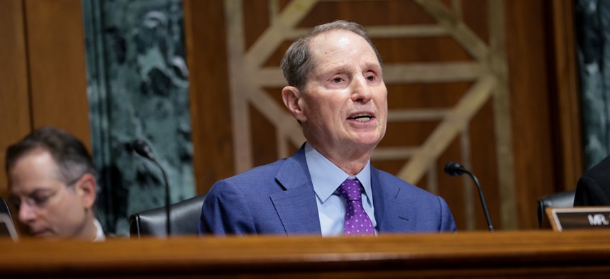 Sen. Ron Wyden, D-Ore., speaks during a hearing on April 15, 2026 in Washington, D.C. Wyden asked the Cybersecurity and Infrastructure Security Agency and the Office of Management and Budget to require that agencies implement a web security standard that hides the name of the website someone is visiting.