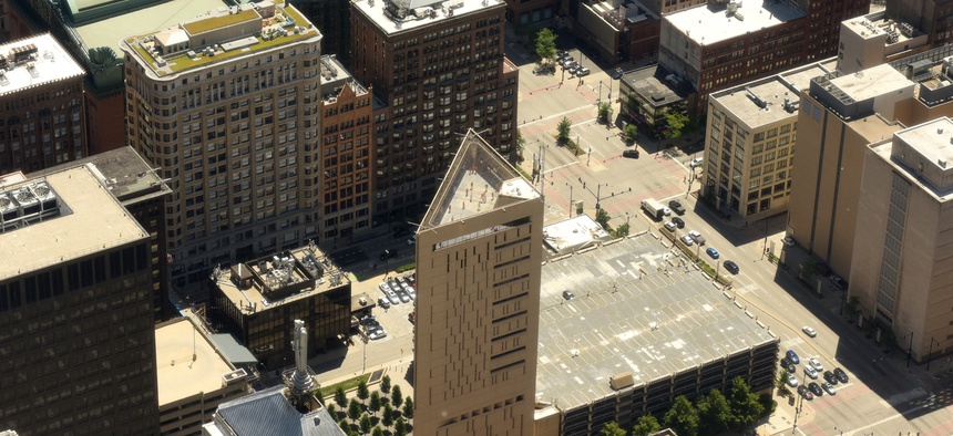 Top view on the Metropolitan Correctional Center, Federal Bureau of Prisons, in Chicago.