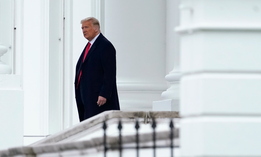 President Donald Trump walks out of the North Portico of the White House, Monday, Oct. 26, 2020, in Washington, as he departs for campaign events in Pennsylvania.